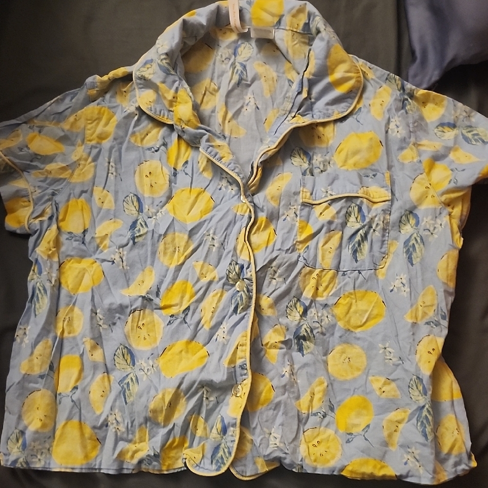 Lemon Print Button-Up Shirt